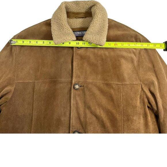 Vintage Y2K Structure Faux Shearling Lined Suede Leather Coat Mens Size M - Picture 10 of 13